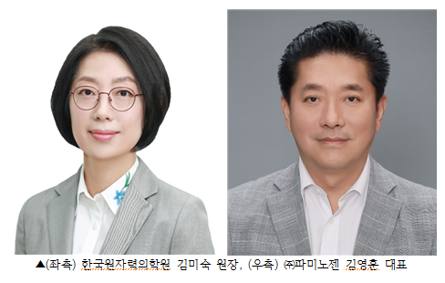 (좌측) 한국원자력의학원 김미숙원장, (우측) (주)파미노젠 김영훈 대표